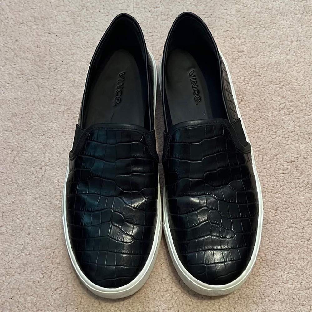 Vince croc skin slip ons